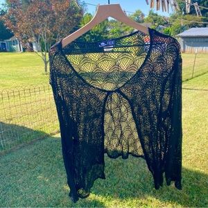 Vintage Black Lace Open-Knit Witchy Women's Tie Top